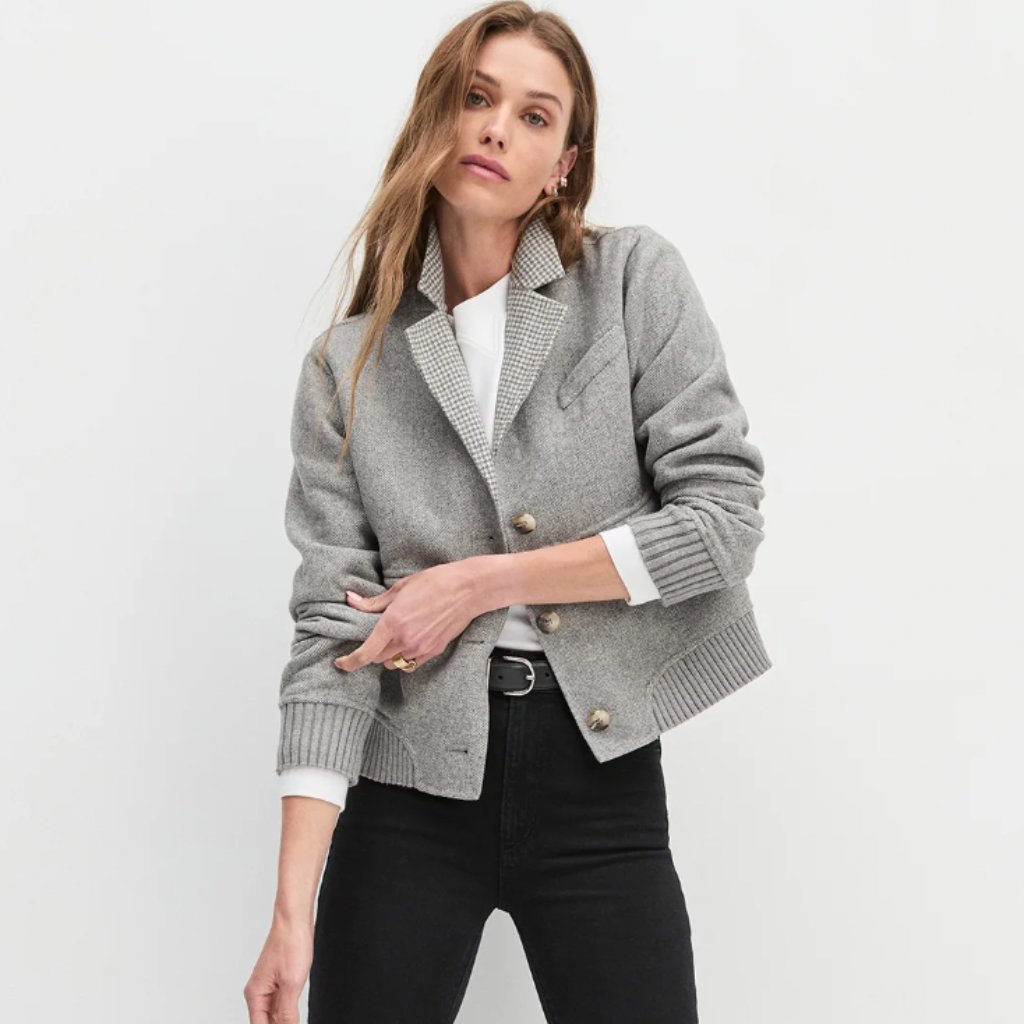 Brand New With Tags Favorite Daughter City Bomber In Grey Herringbone Sz Small